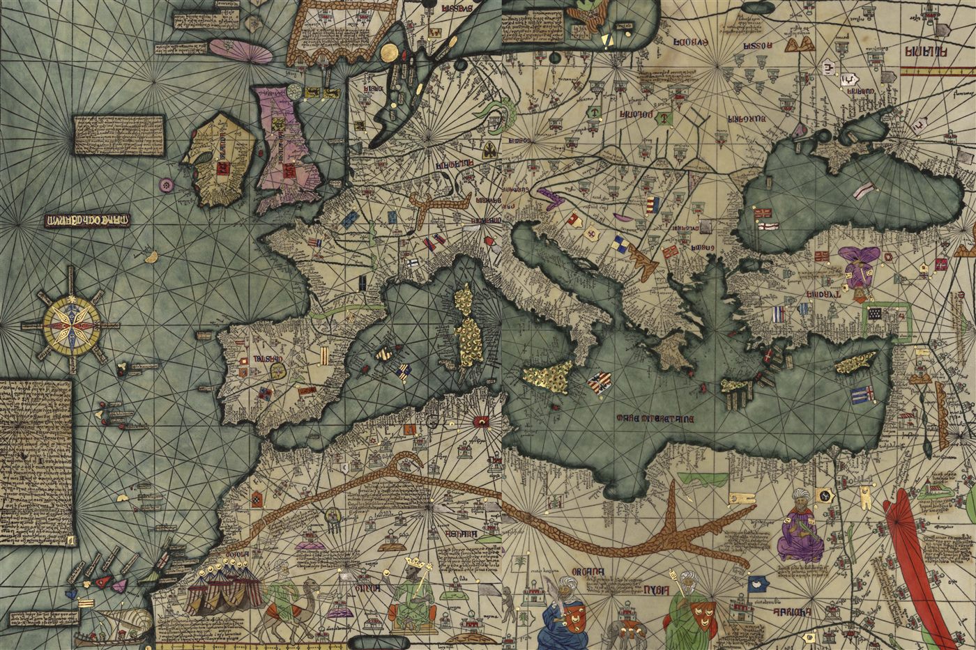 El mar Mediterráneo en el Atlas catalán de Cresques Abraham